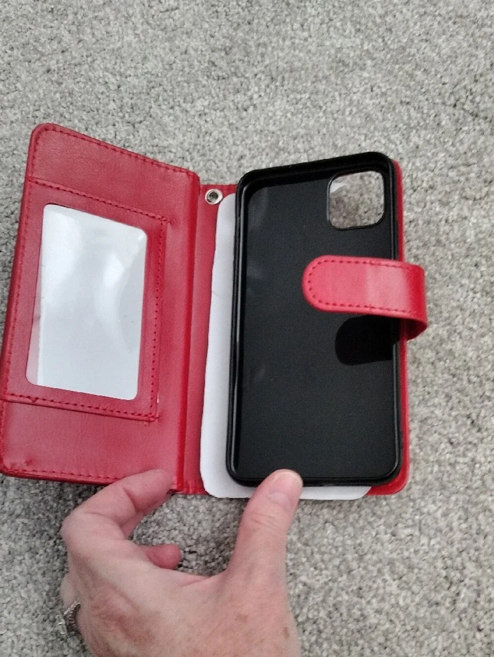Extra Credit Card Holder Wallet case With Red Snap Closure Phone Wallet